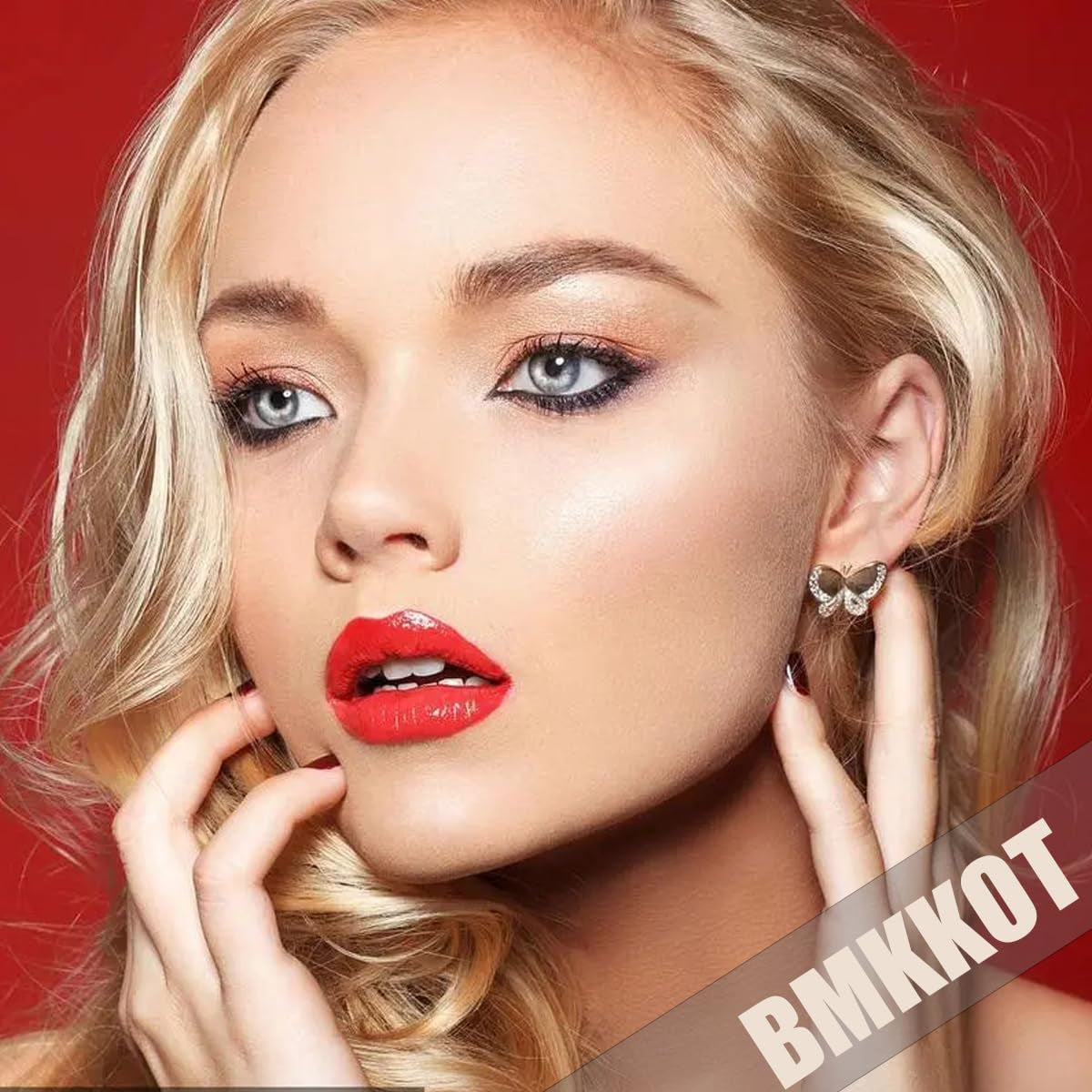 Festive 24Pcs Christmas Press-On Nails Set - Short Square Red & White Snowflake Design with Rhinestones, Glitter French Tips, and Winter Acrylics